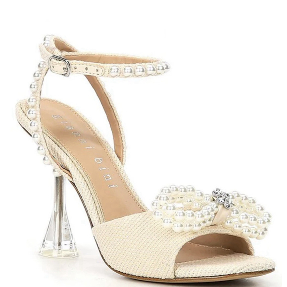 Gianni Bini Shoes - Gianni Bini Bridal Collection Sz 9 Cream Haydn Satin Pearl Bow Dress Sandals NWT